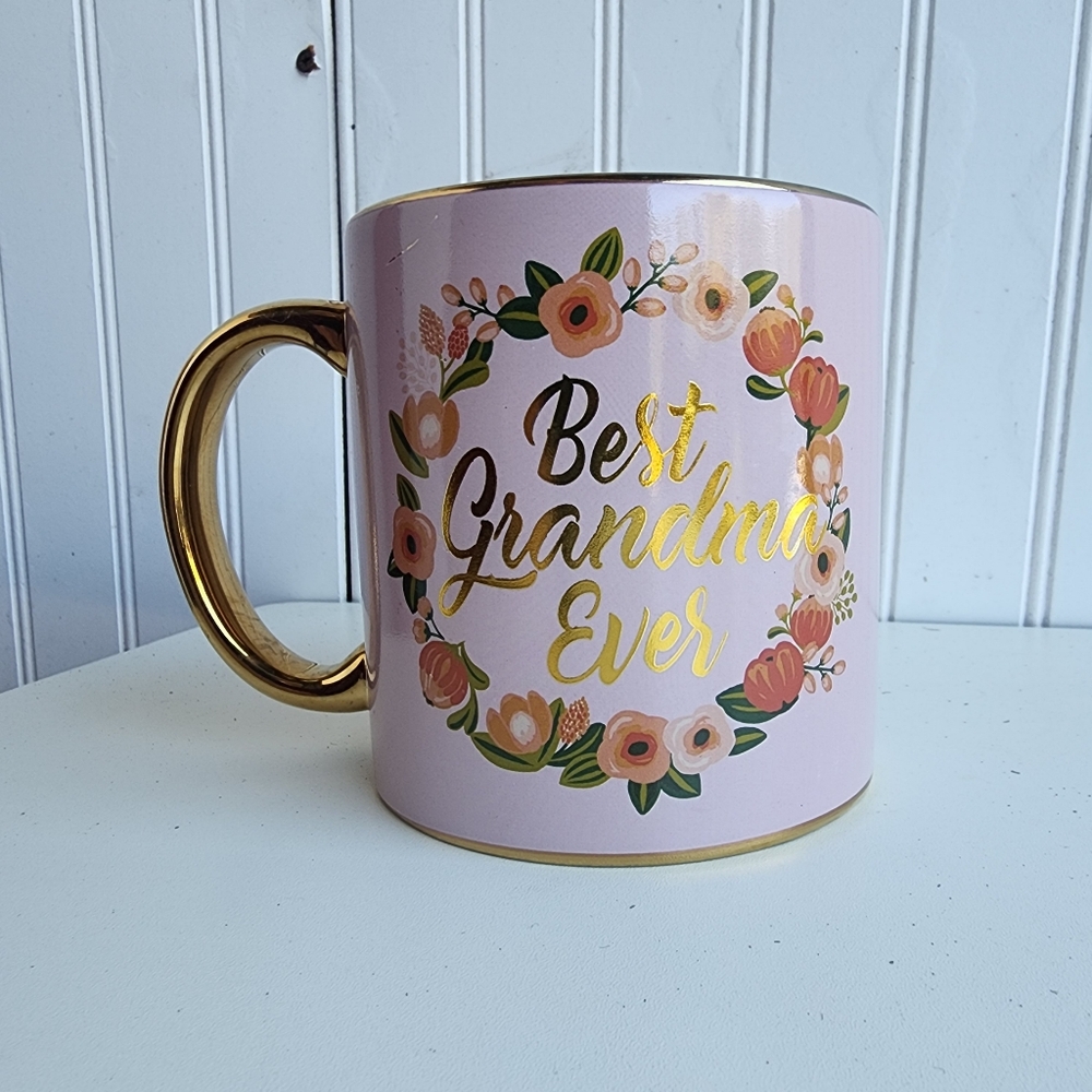 TMD Holdings Mug Best Grandma Ever Coffee Cup Mug Gold Floral Pink
